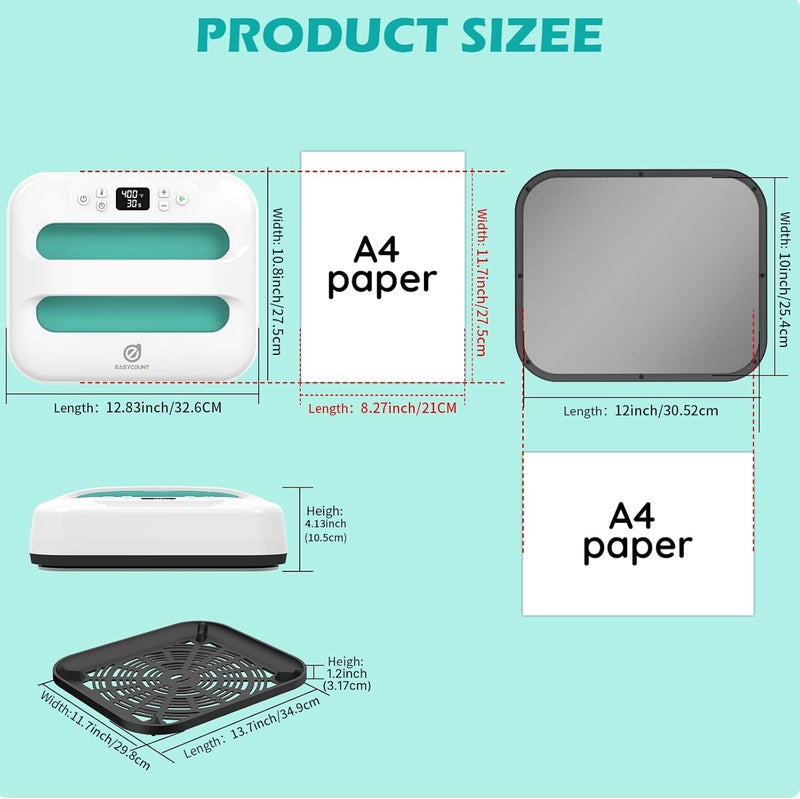 EasyCount E Heat Press Machine 12" x 10" Portable & Easy Heat Press for T-Shirts, Pillows, Tote Bags & More (White-Green) - Image 3